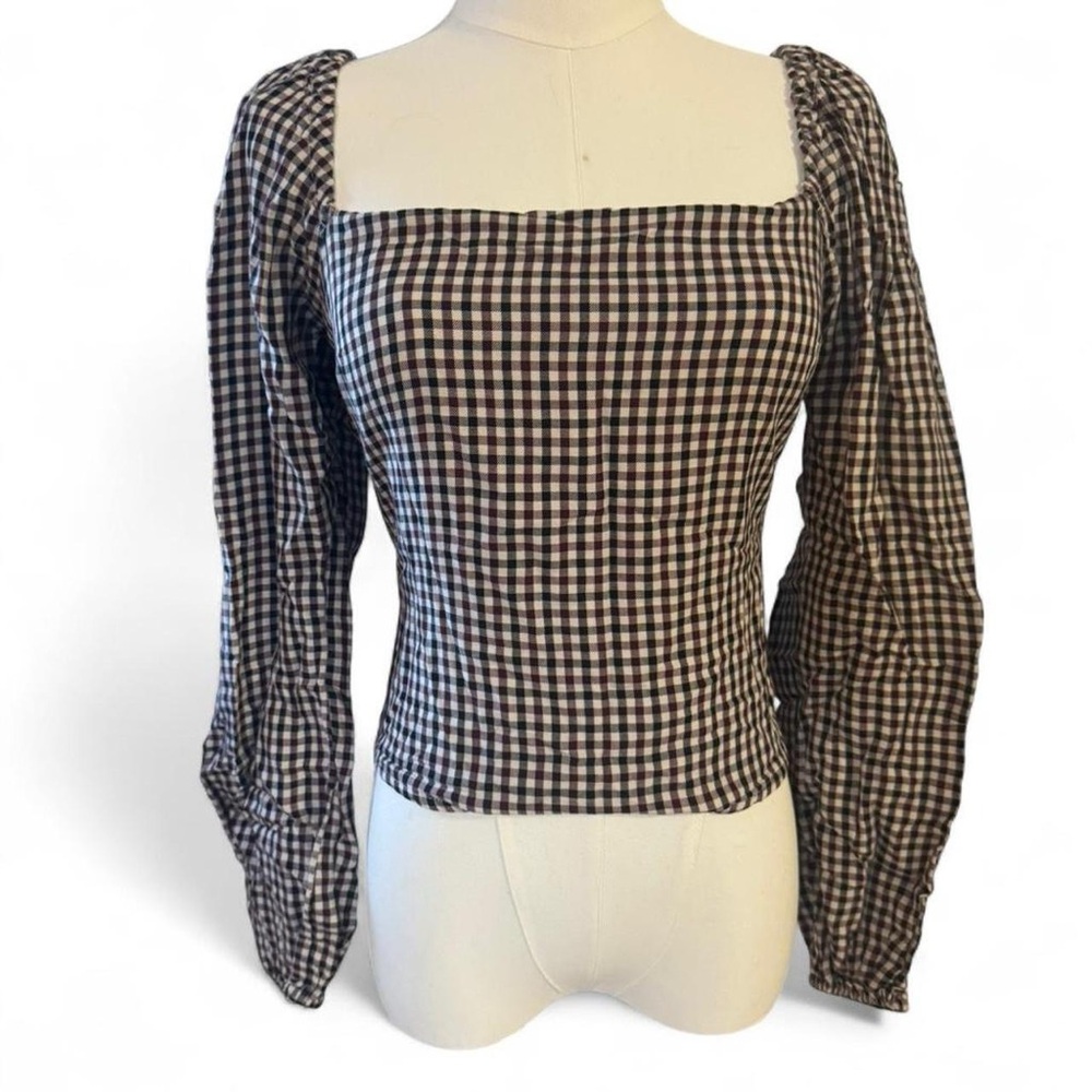 Abercrombie & Fitch Black, White and Red Gingham Square Neck Blouse